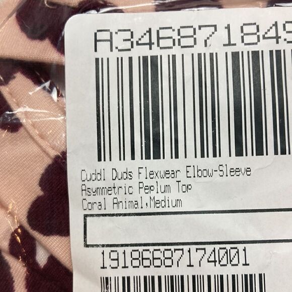 Cuddle Duds Animal Print Leopard Crew Neck Elbow sleeve Knit Pullover Peplum Top - Picture 4 of 7